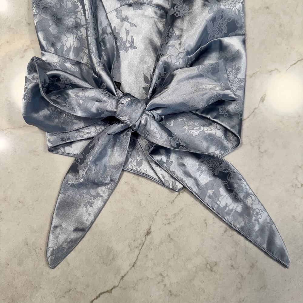 Windsor Satin Jacquard Halter Top Gray Silver Women's Large Tie Y2K Party Baddie - Picture 4 of 16